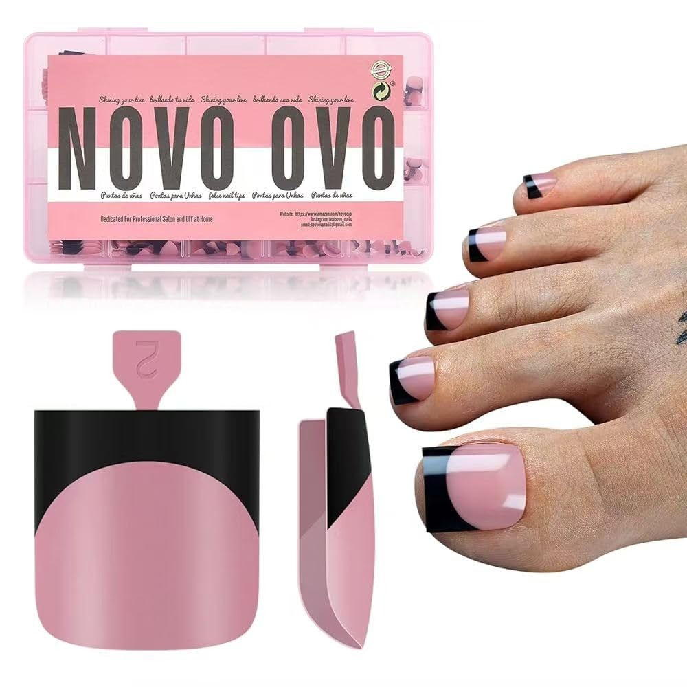 NOVO OVO Halloween Black Medium, Sharp Square Toe Nail French Tips