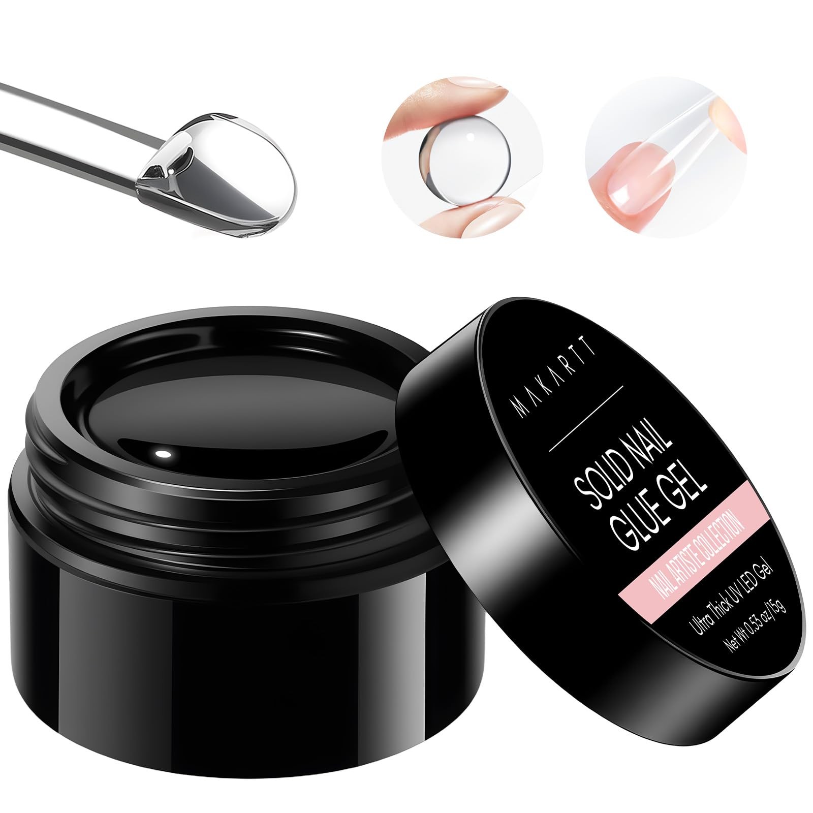 Makartt Solid Nail Glue Gel for Press on Nails: Strong 15ml / 0.53oz, Clear