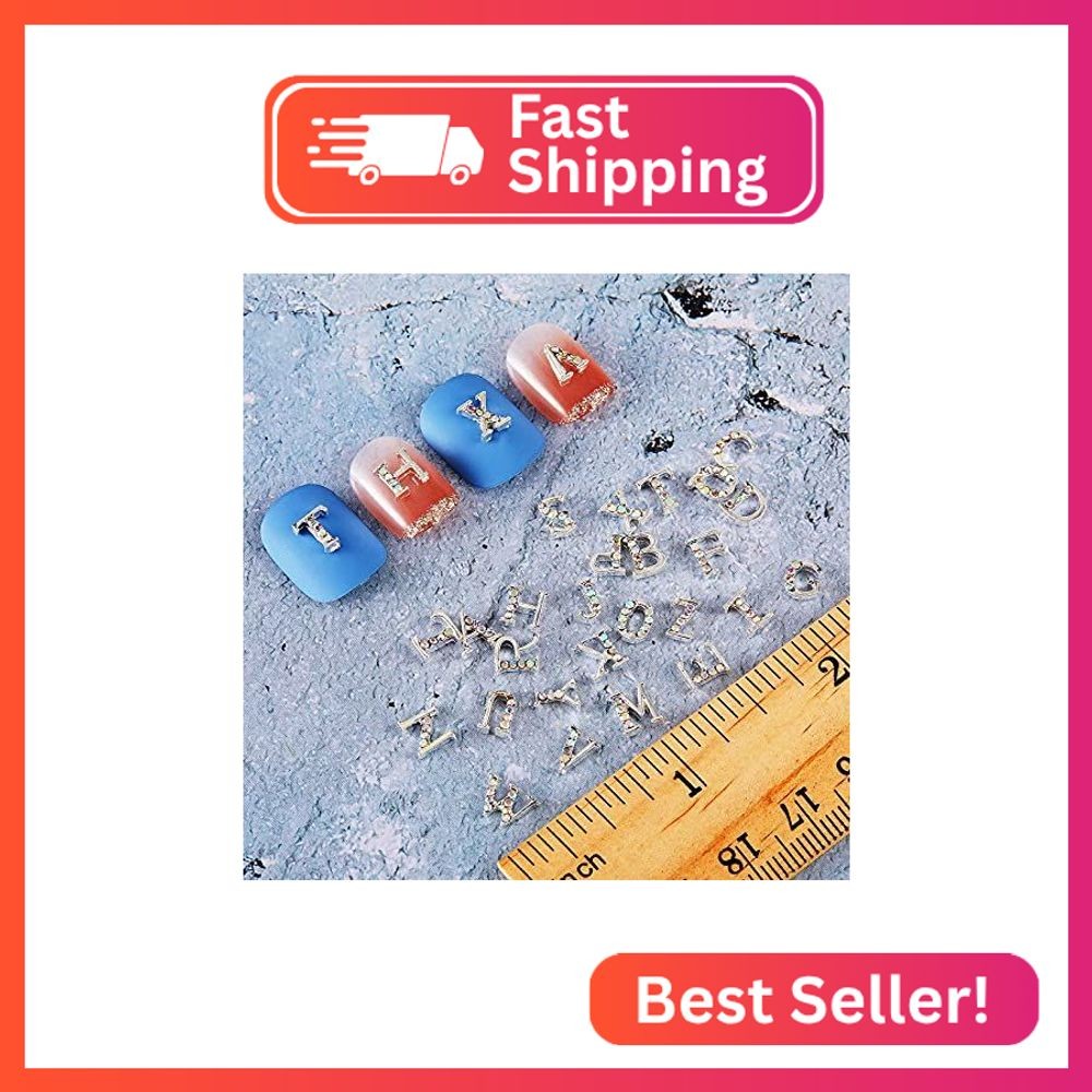 Maitys 104 Pieces Letter Nail Silver Studs 3D Capital Charms Letters and Rhinest