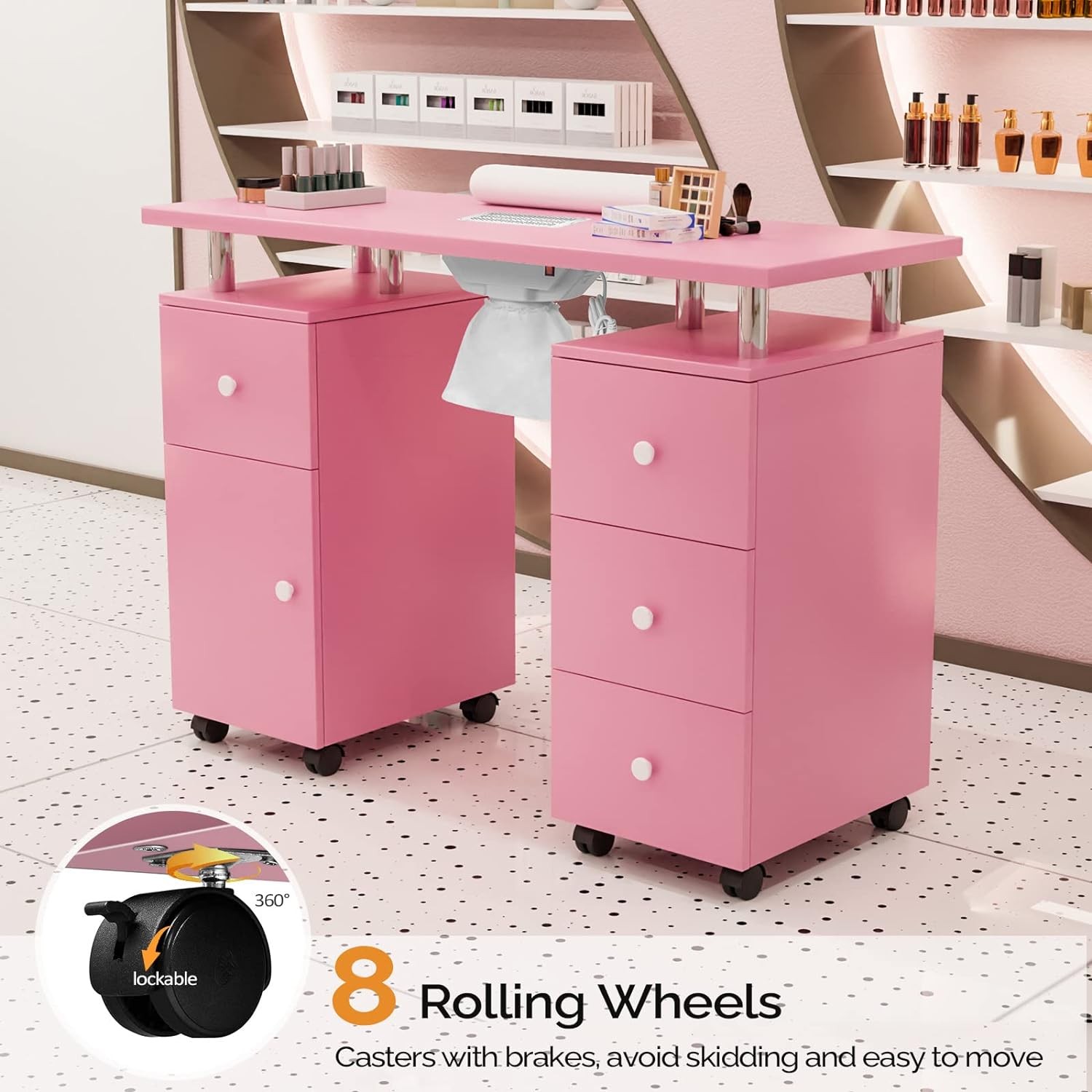 Large Manicure Nail Table Station Desk w/ Dust Collector Beauty Salon Equipment