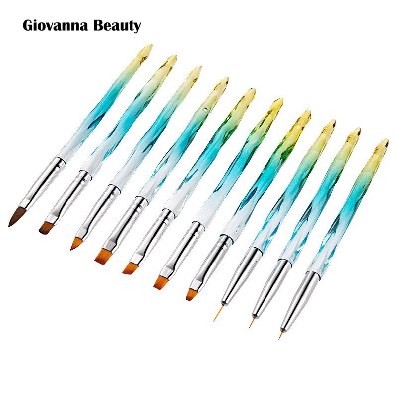 10pcs Set Acrylic UV Gel Nail ART DESIGN Painting Drawing Brush Diamond Handle