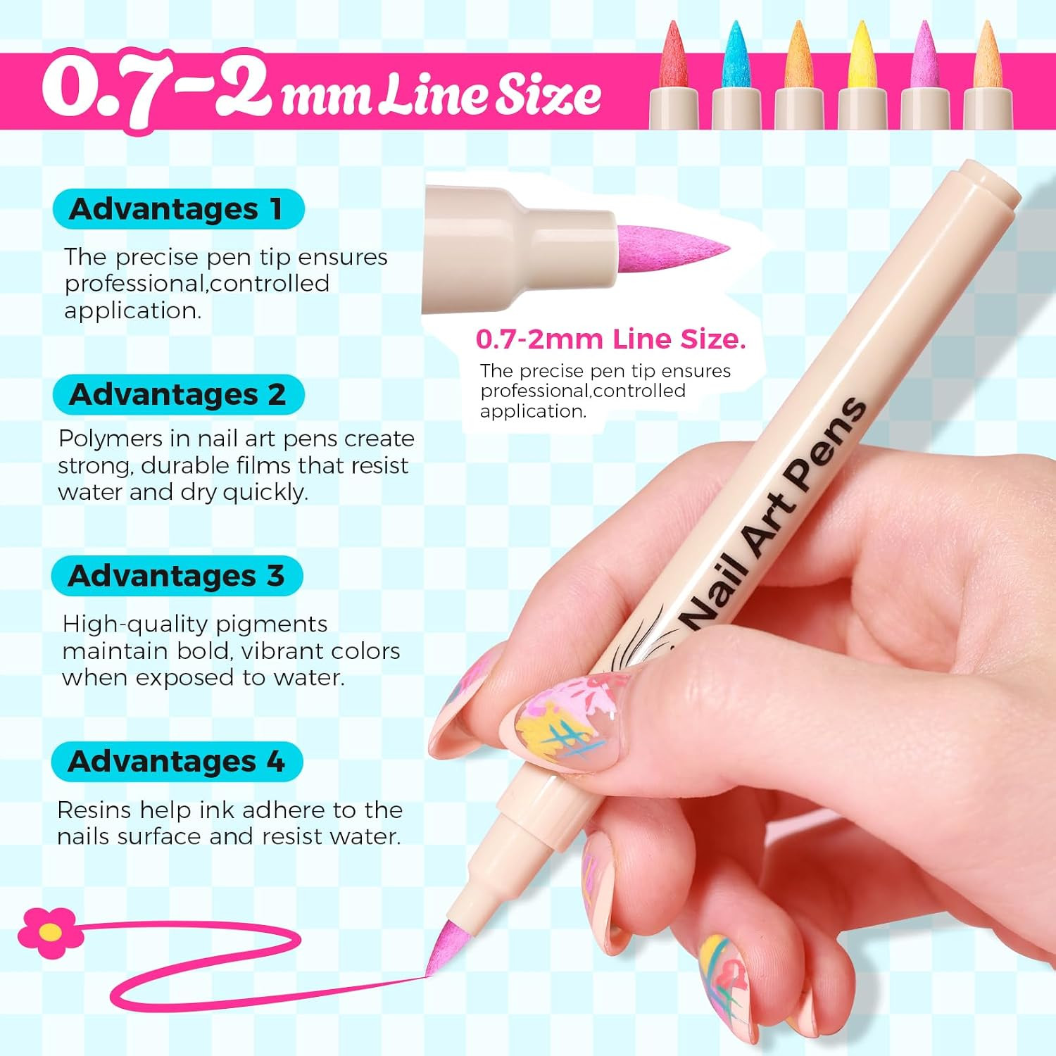 12 Colors 3D Nail Art Pens 0.7Mm, Waterproof Quick Dry for DIY Nail Design | Acr