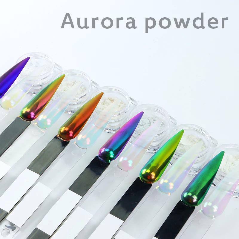 Aurora Nail Powder 6 AB Colours Unicorn Rainbow Multi Chrome Mirror Mermaid