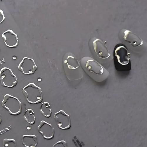 2 Sheets Metallic Nail Stickers Gold Silver Irregular Metallic Irregular Line-5