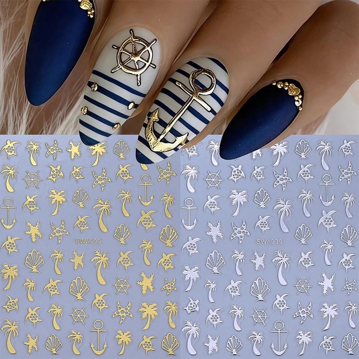 Summer Nail Art Stickers Decals Palm Tree Turtle Summer Nail Stickers 4PCS Go…
