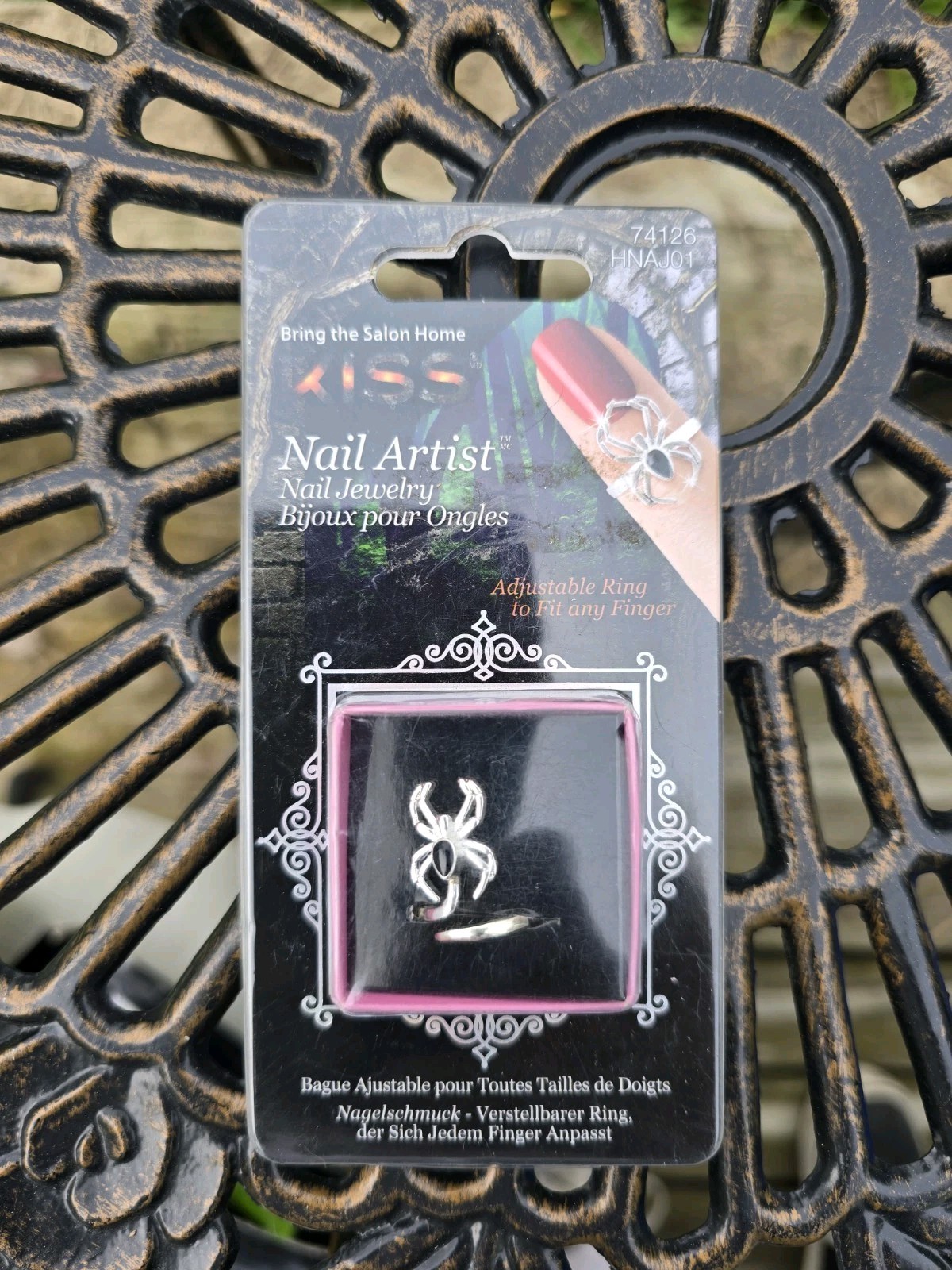 NIP KISS NAIL ARTIST NAIL JEWELRY ADJUSTABLE SPIDER RING LOT of 2