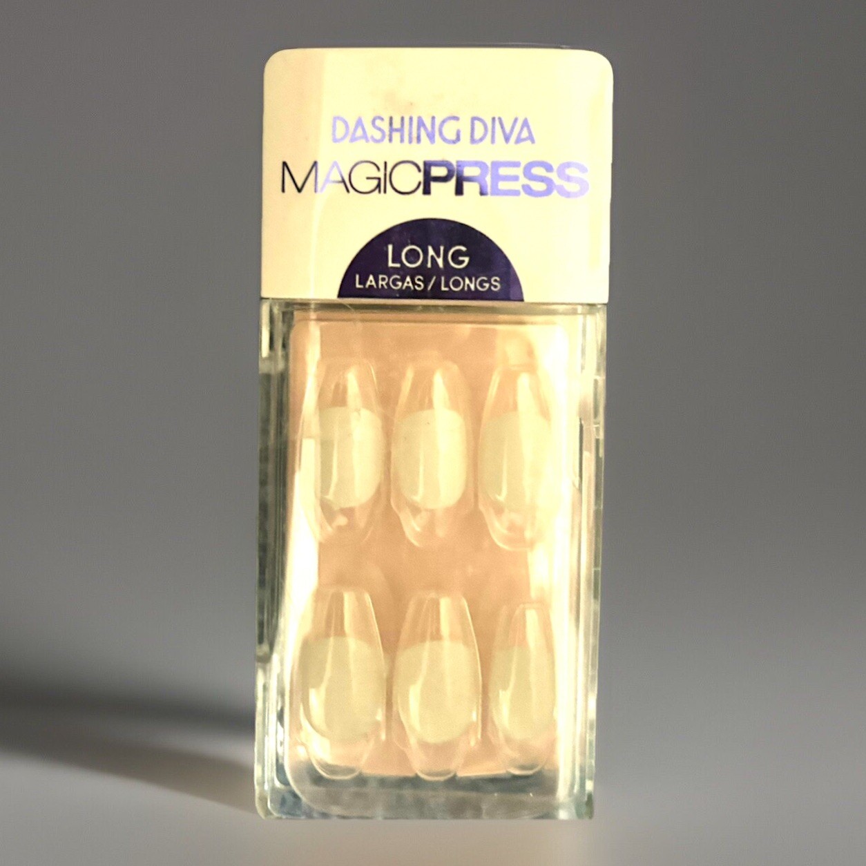 Dashing Diva WHITE CLEAR TIP Magic Press On Nails LONG COFFIN Glossy