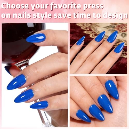 Almond Nails Short Set – 5 Pieces – Royal Blue