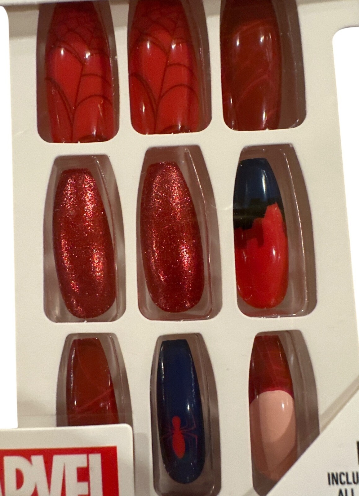 Clutch Nails 24 Nails Marvel Long Coffin Glossy+Shimmer Red+Blue Spider-Man