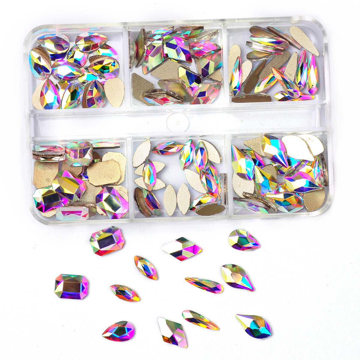 2box AB color nail art Rhinestones Round Mix Shape Strass Flat Back Non Hotfix