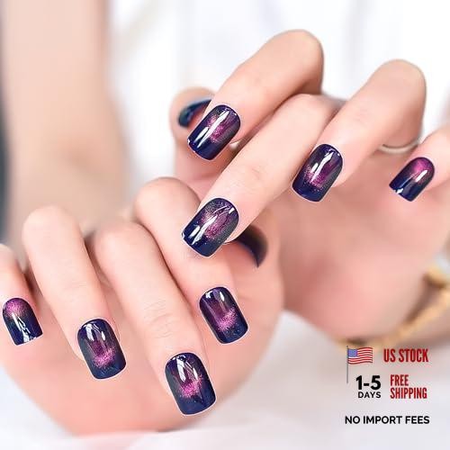 Squoval Medium Length Gel for Nails – Shimmery, Shimmery, Medium Length, Blue