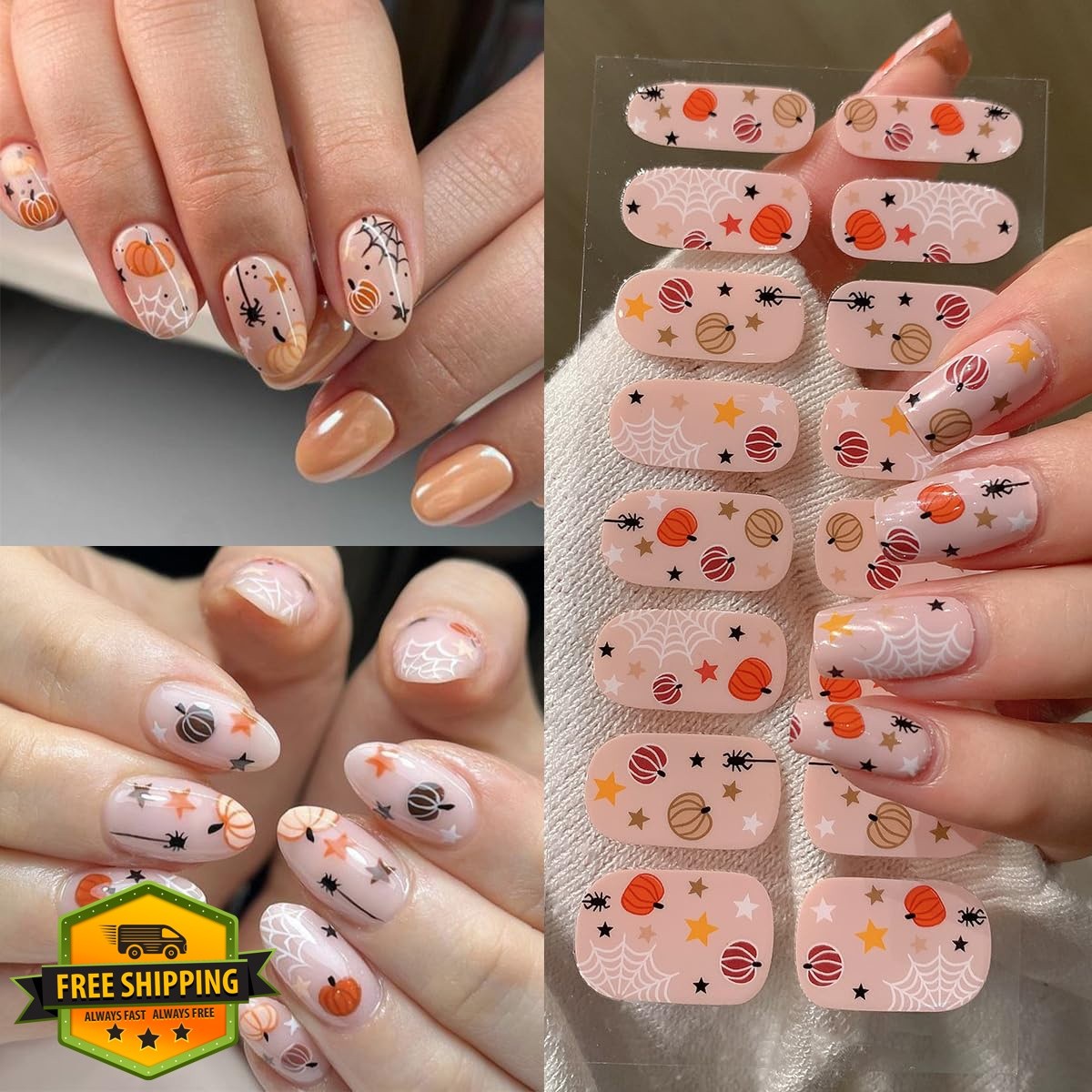 Sutaozhi 4 Sheets Halloween Gel Nail Stickers