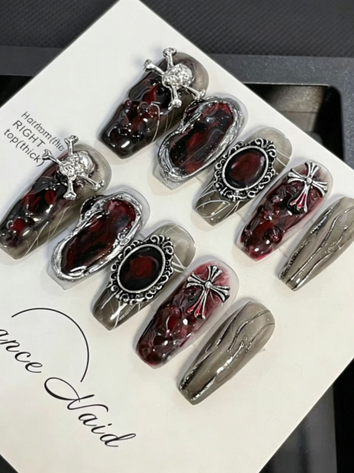 Handmade Press-On Nails Goth Punk Style Dark Skull Bloody Mary