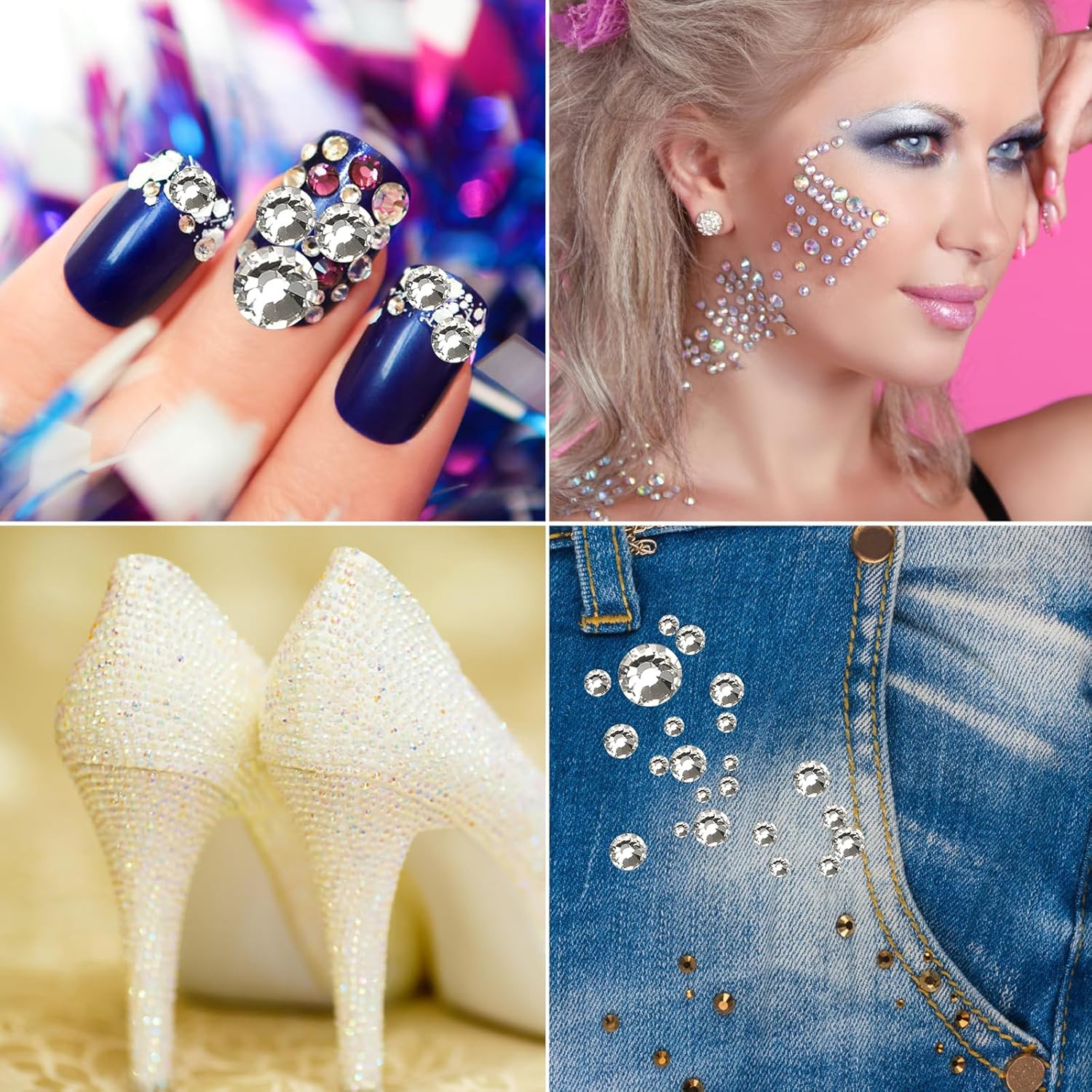 1440Pcs Glue Fix Crystal Flatback Rhinestones Glass Diamantes Gems for Nail Art
