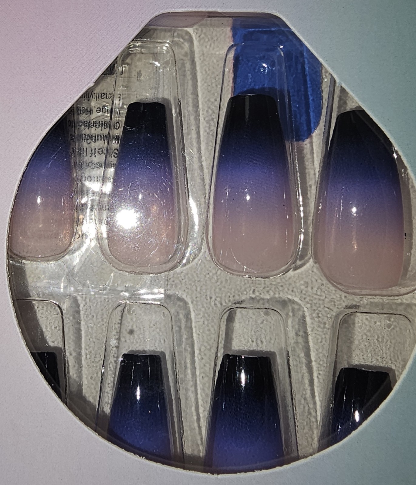 Press-On Nails Blue Gradient Tip Pink Purple Long – Coffin Shaped *Not BLACK*