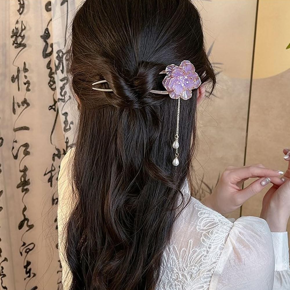 Vintage Pearl Chinese Hair Sticks, Pink 1 Count (Pack of 2), And Gold