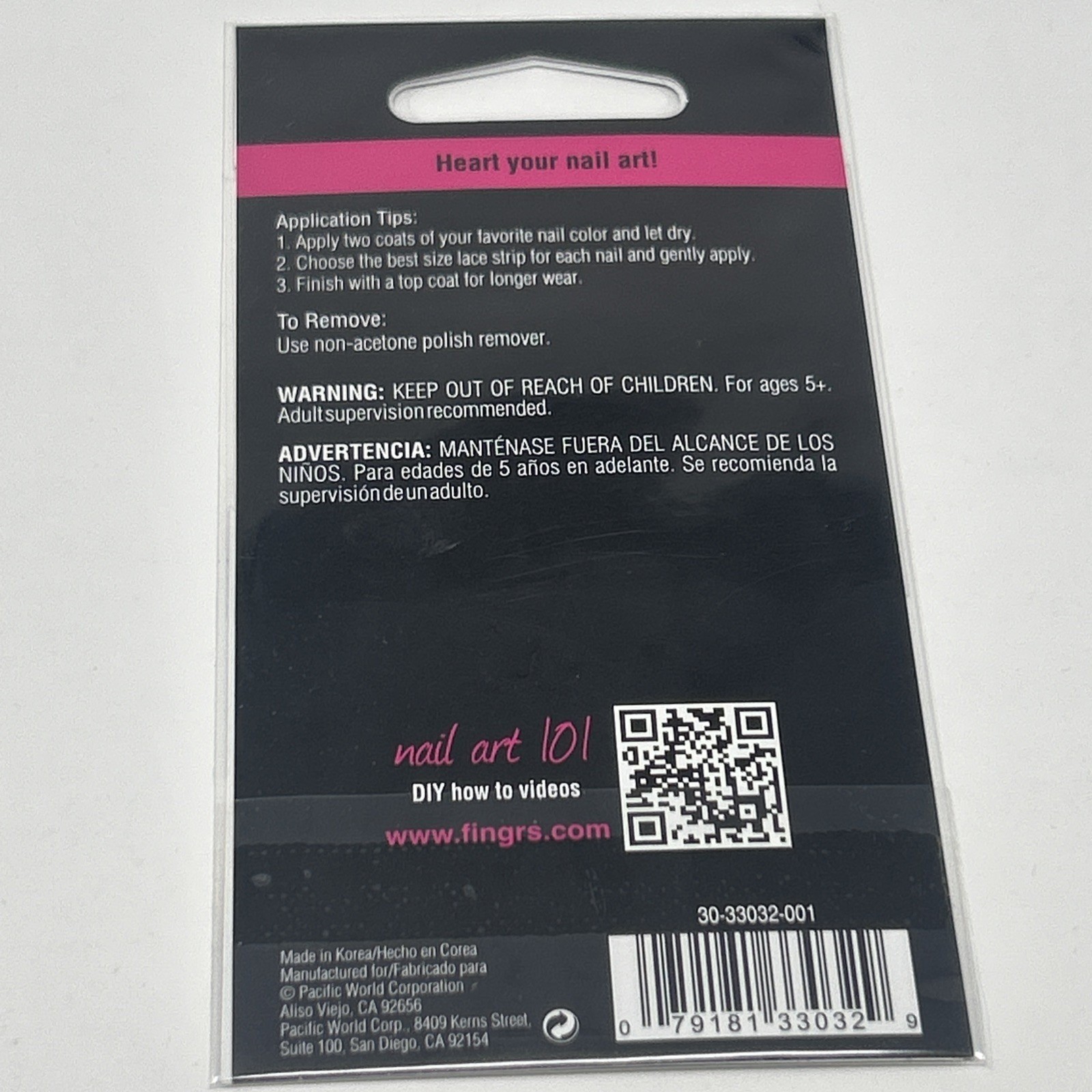 NEW Fing’rs Heart 2 Art Lace Up Nail Art Appliqué Sheet #33032