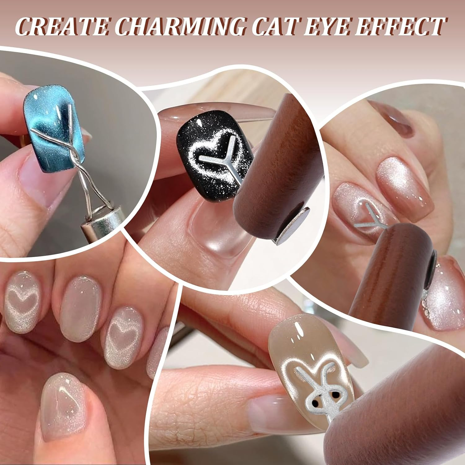 3 in 1 Cat Eye Nail Magnet Set, Multifunctional Wooden Handle Nail Magnet, Heart