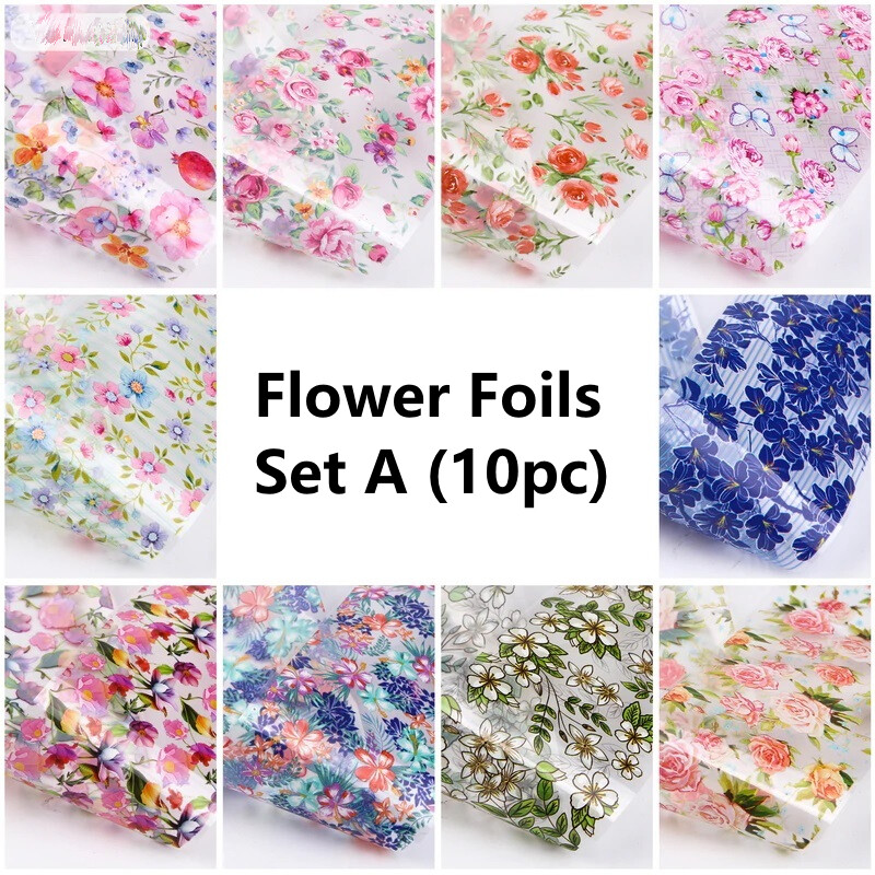 10pc Lace Nail Art Transfer Foils set sticker Nails Flowe Floral Foil Nature