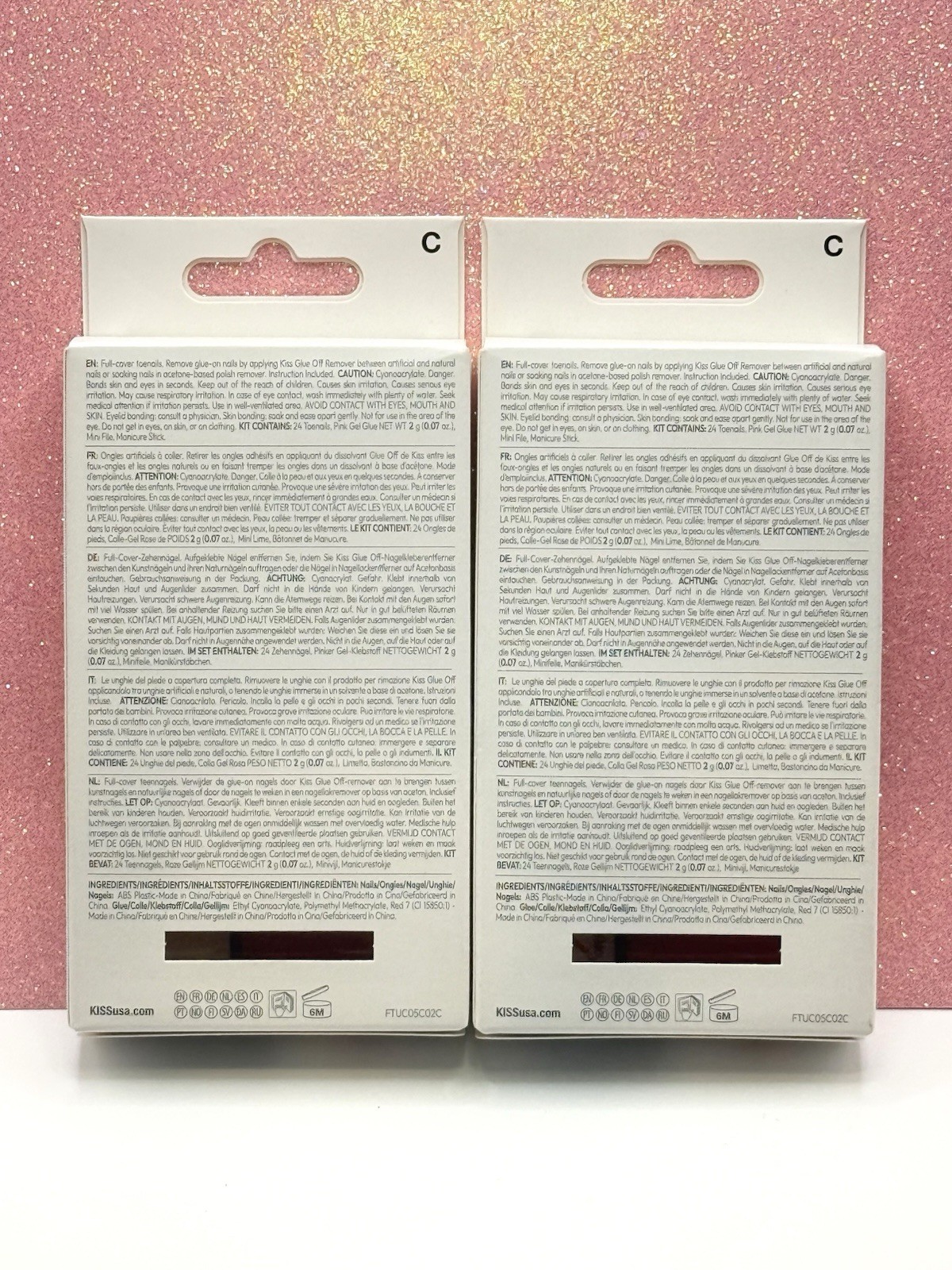 Kiss Gel Fantasy Press-On Toenails Pedicure Hot Pink 20351 Lot Of 2