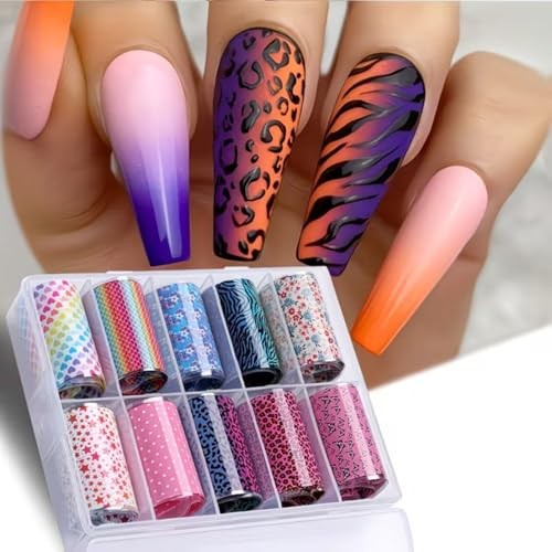 Leopard Print Nail Art Foils Transfer Stickers Spring Colorful Flower Leopard