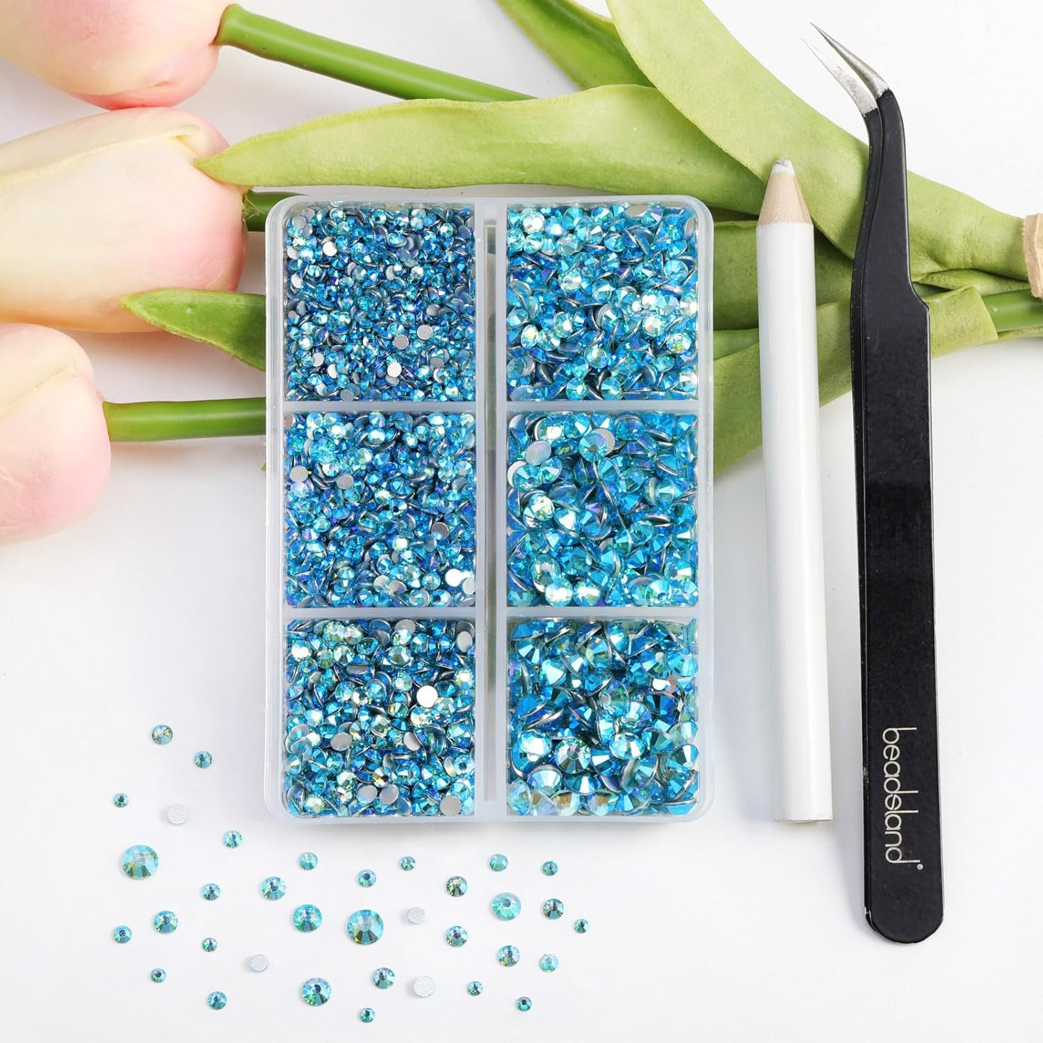 4300pcs Flatback Rhinestones,Blue Rhinestone Nail Gems Round Crystal Rhinestones