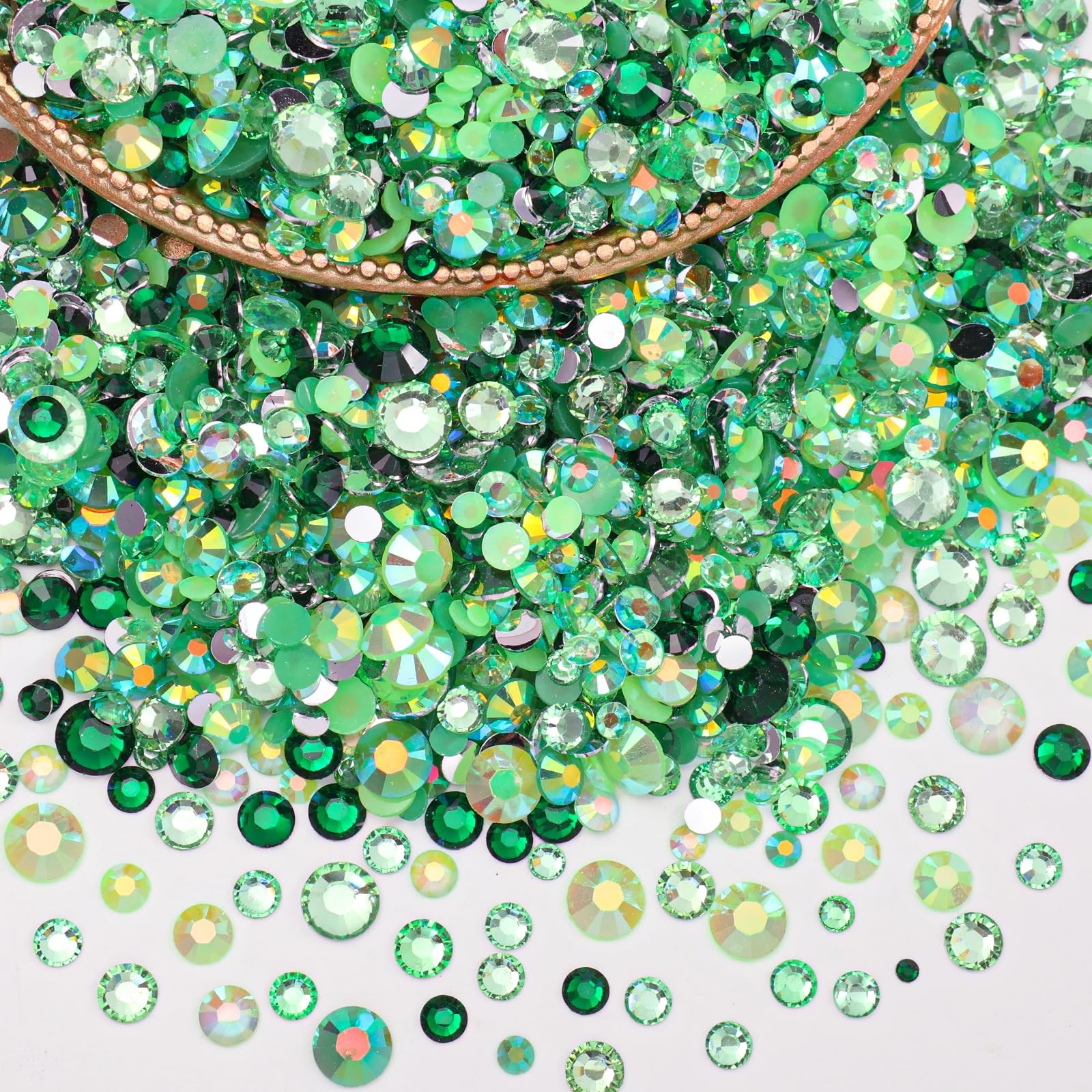 15000 Pcs Green Resin Rhinestones for Crafting, Flatback 2-6 mm Gems Jelly Rh…
