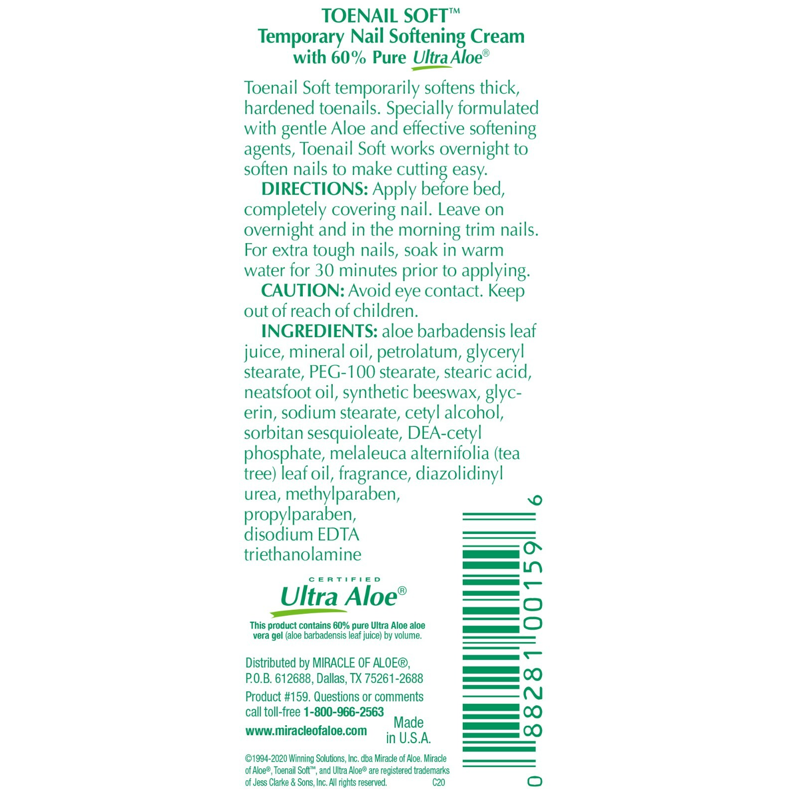 Miracle of Aloe Toenail Soft 1 Oz – 2 Pack Temporary Nail Softening Cream
