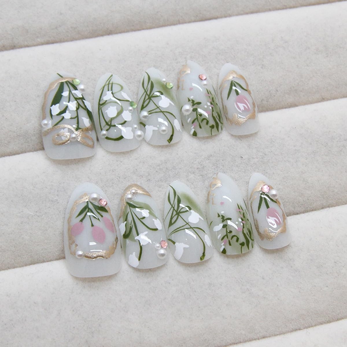 24Pcs Orchid Flower Press on Nails Almond 0.25 Fl Oz (Pack of 24), Multicolor