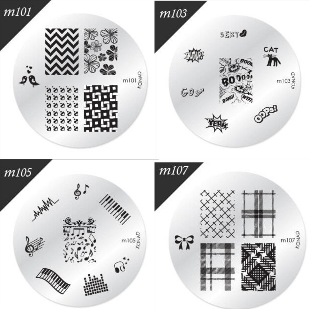 4Pack Konad Stamping Nail Art Round Image Plate 101/103/105/107 For Stamp Art