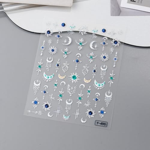 2 Sheets Gold Nail Art Stickers Silver Nail Stickers 5D Embossed Style-18
