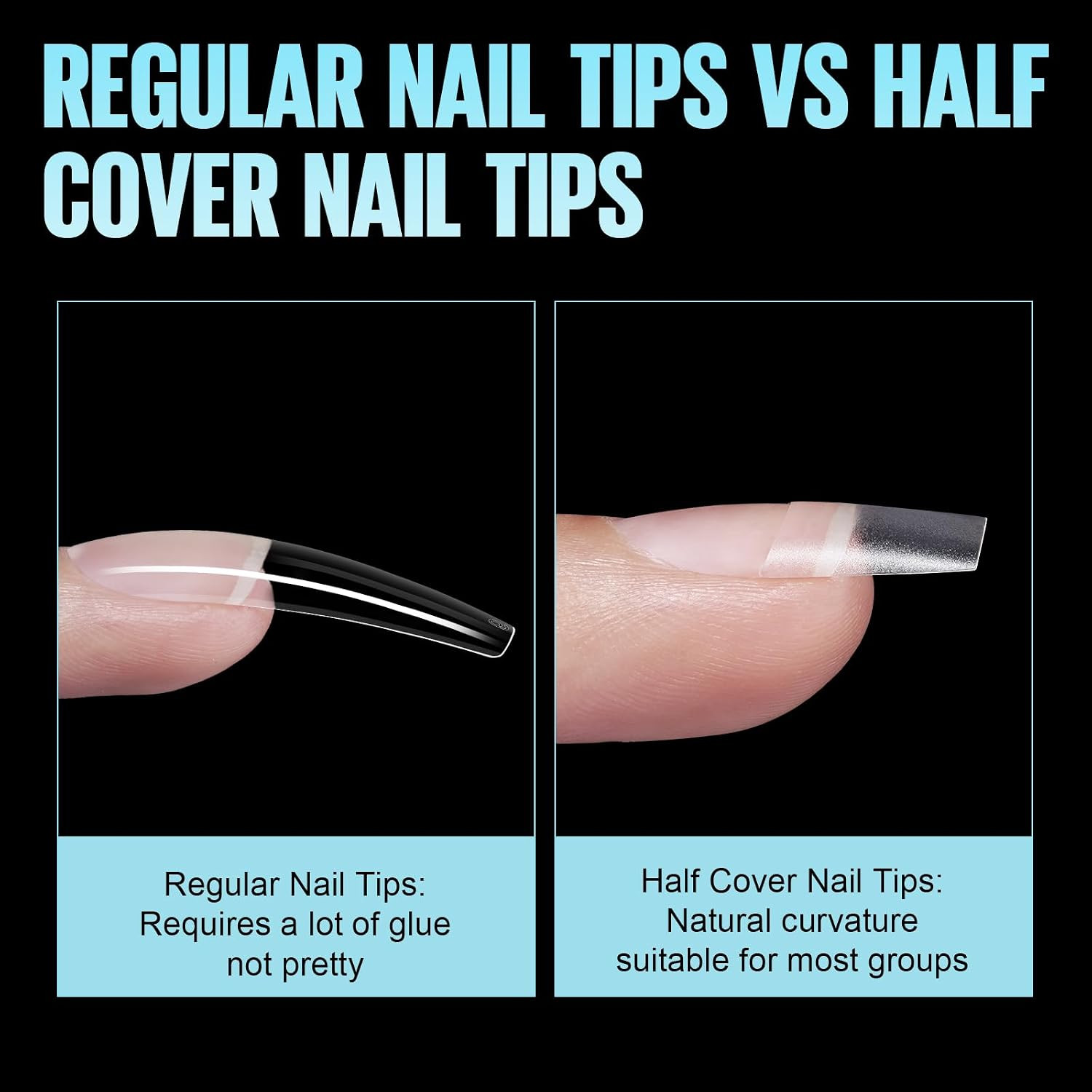 Short Coffin Nail Tips, Acrylic Half Cover Nail Tips Coffin 240Pcs, No C Curve F