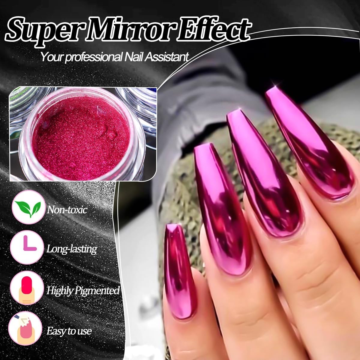 12 Colors Chrome Nail Powder Kit – Holographic Metallic Glitter for Nail Art & D