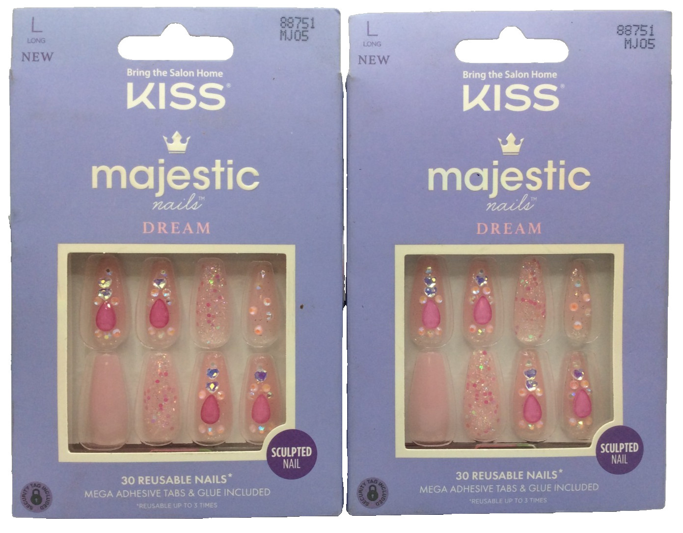 KISS Majestic Press On Nails Dream Lovely Bubbly Long Coffin Sculpted🎈PACK OF 2