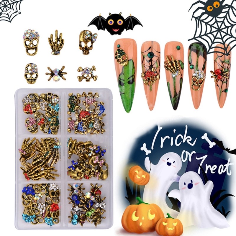 3D Halloween Nail Art Charms Alloy Nail Decoration Vintage Skeleton Bead