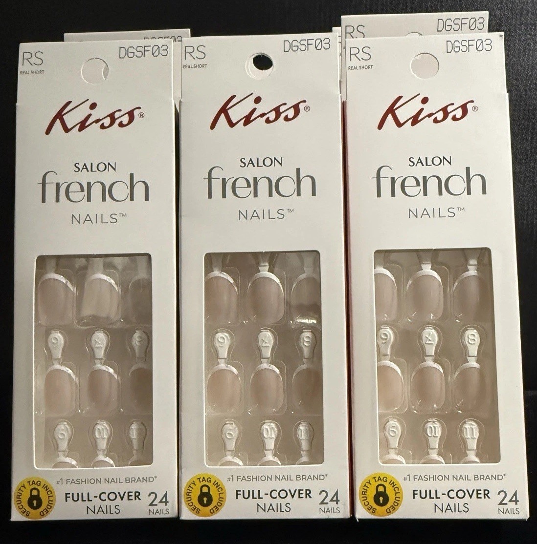 KISS Salon French Press-On Nails Full-Cover Short Squoval Pink/White 24 DGSF03