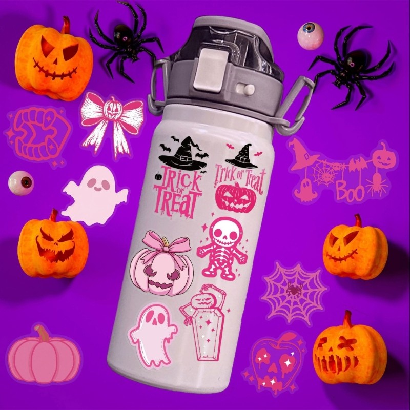 50PCS Transparents Pink Cartoon Halloweens Decals PET Material Diy Tablet