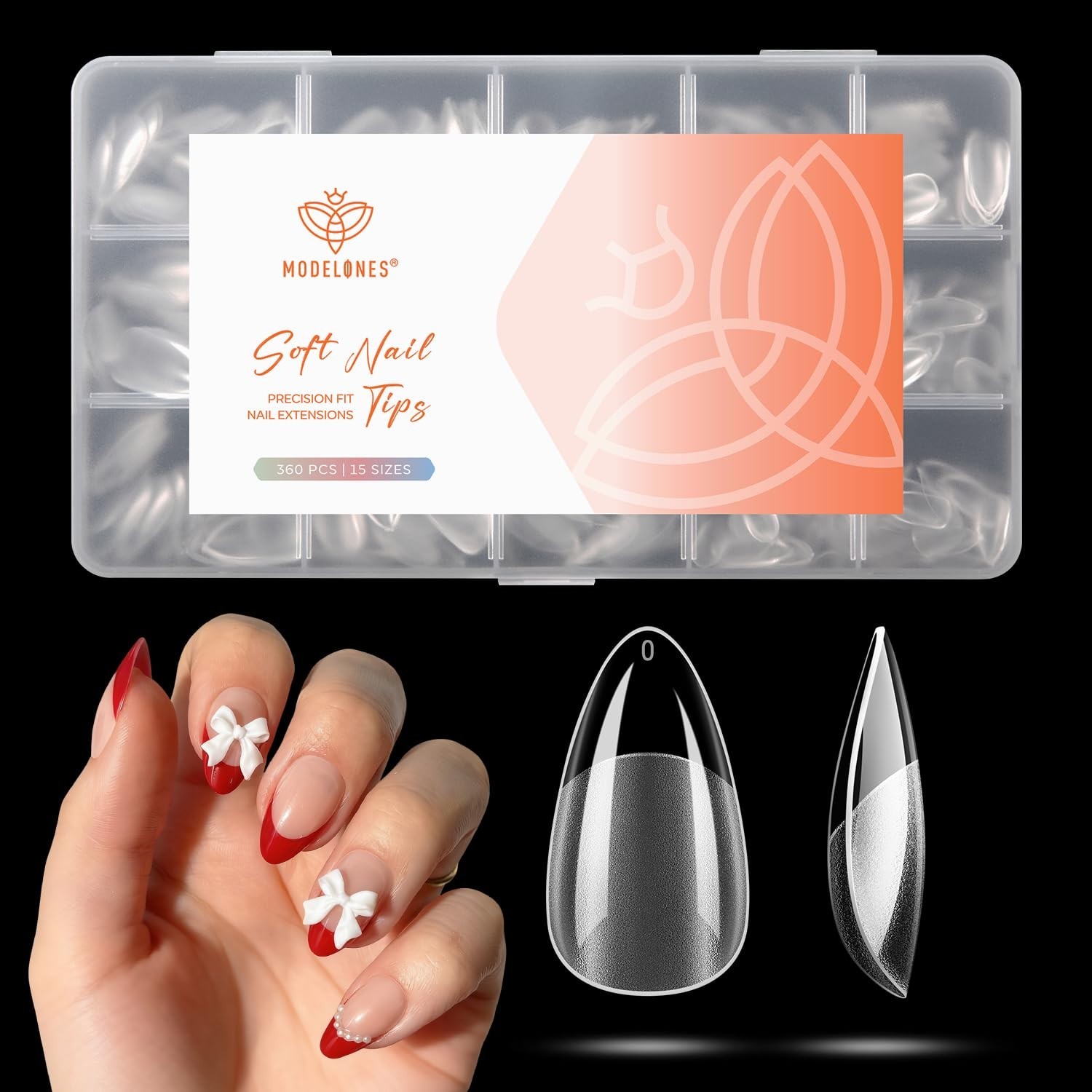 Short Almond Nail Tips, 360pcs Pre-etched Clear Soft Press On Fake Nails Full…