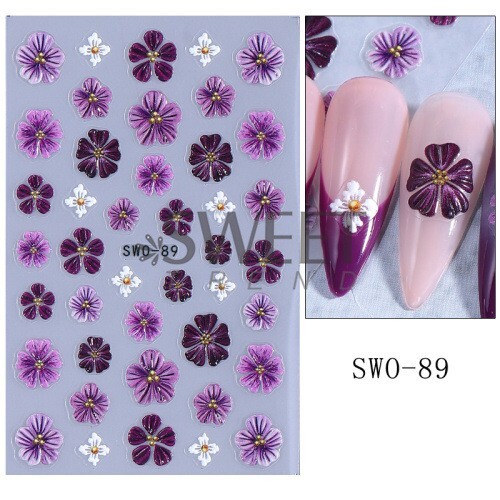 Hibiscus Lily Colorful Petal Floral Textured Matte Nail Art Flowers Decals NH29
