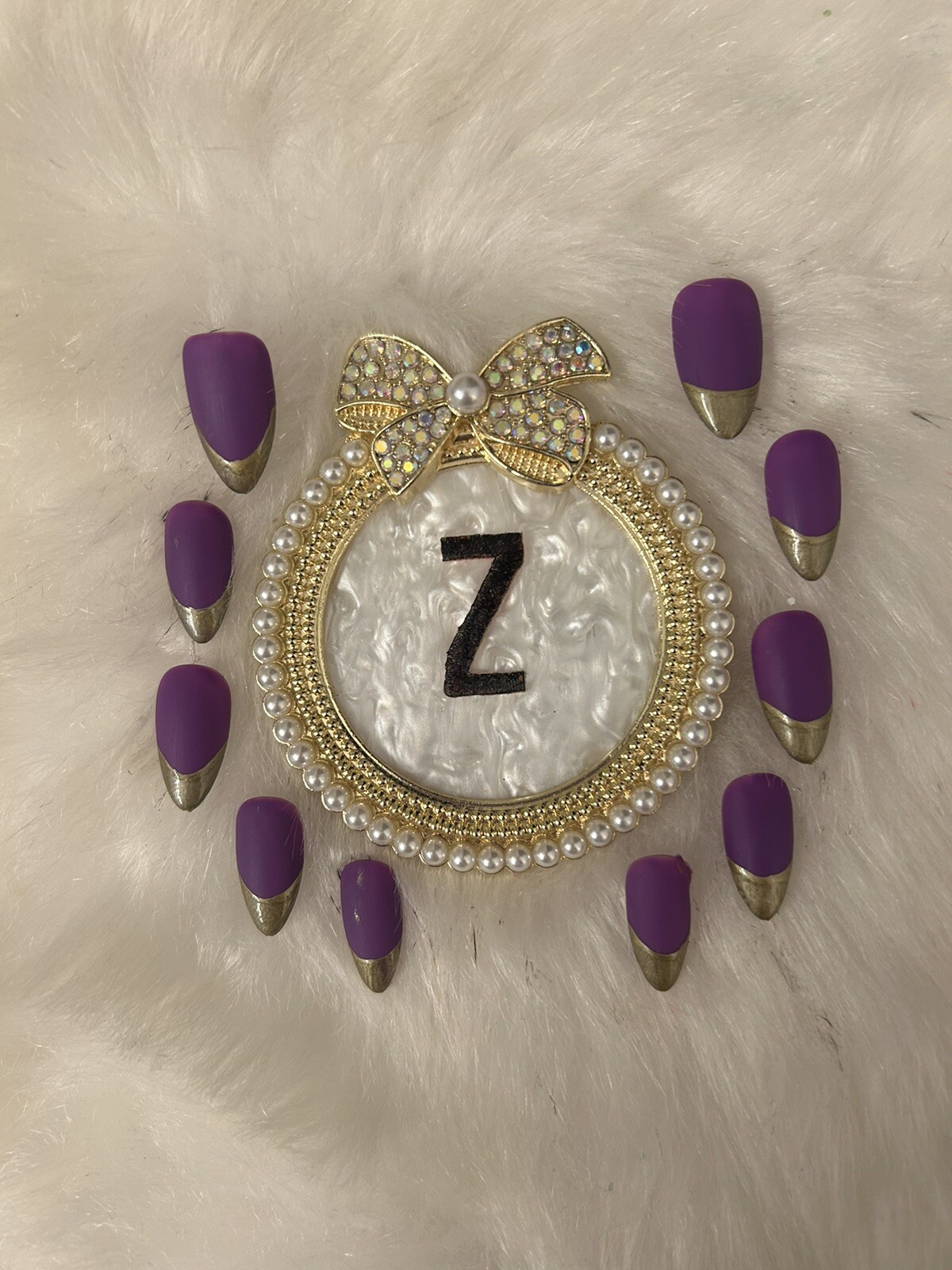 Z NAILZ! Gorgeous Set Of Handmade M Squoval Purple/gold French Press On Nails