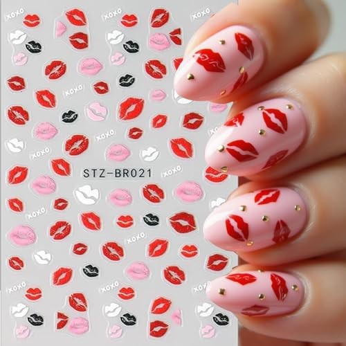 Valentines Nail Stickers 5D Red Lips Nail Art Stickers Colorful Love Style 4