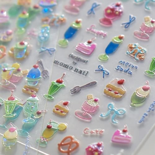 Summer Nail Art Stickers Decals Cherry Cake 5D Embossed Jelly Nail style8