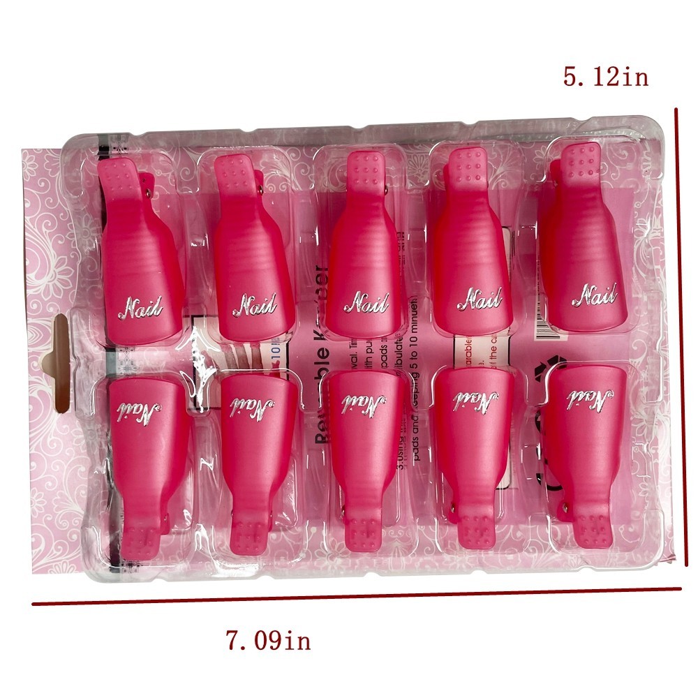 10 PCS Pink Acrylic Nail Art Soak Off Cap Clip UV Gel Polish Remover Wrap Tool