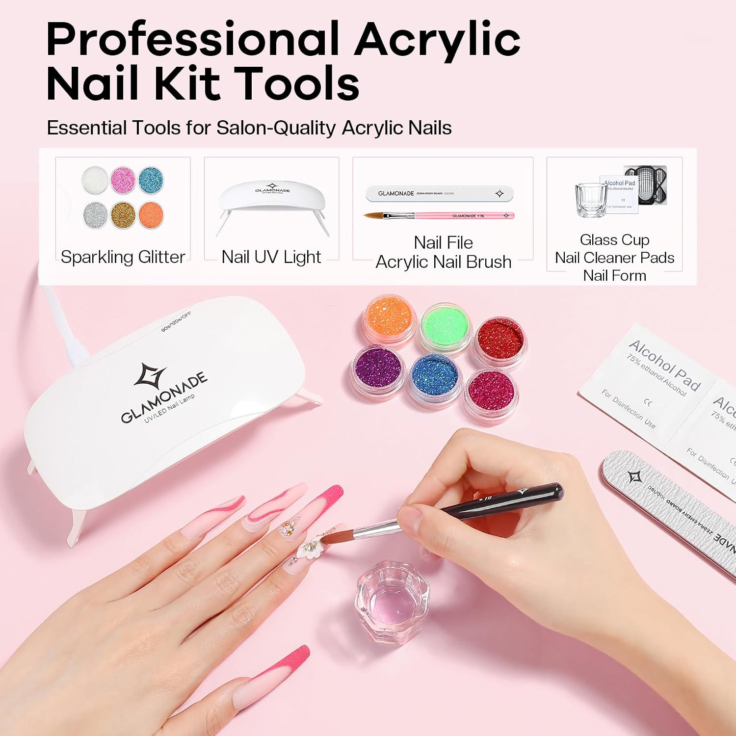 Acrylic Nail Kit for Beginners: Clear Pink Acrylic Powder Set Professional Nails
