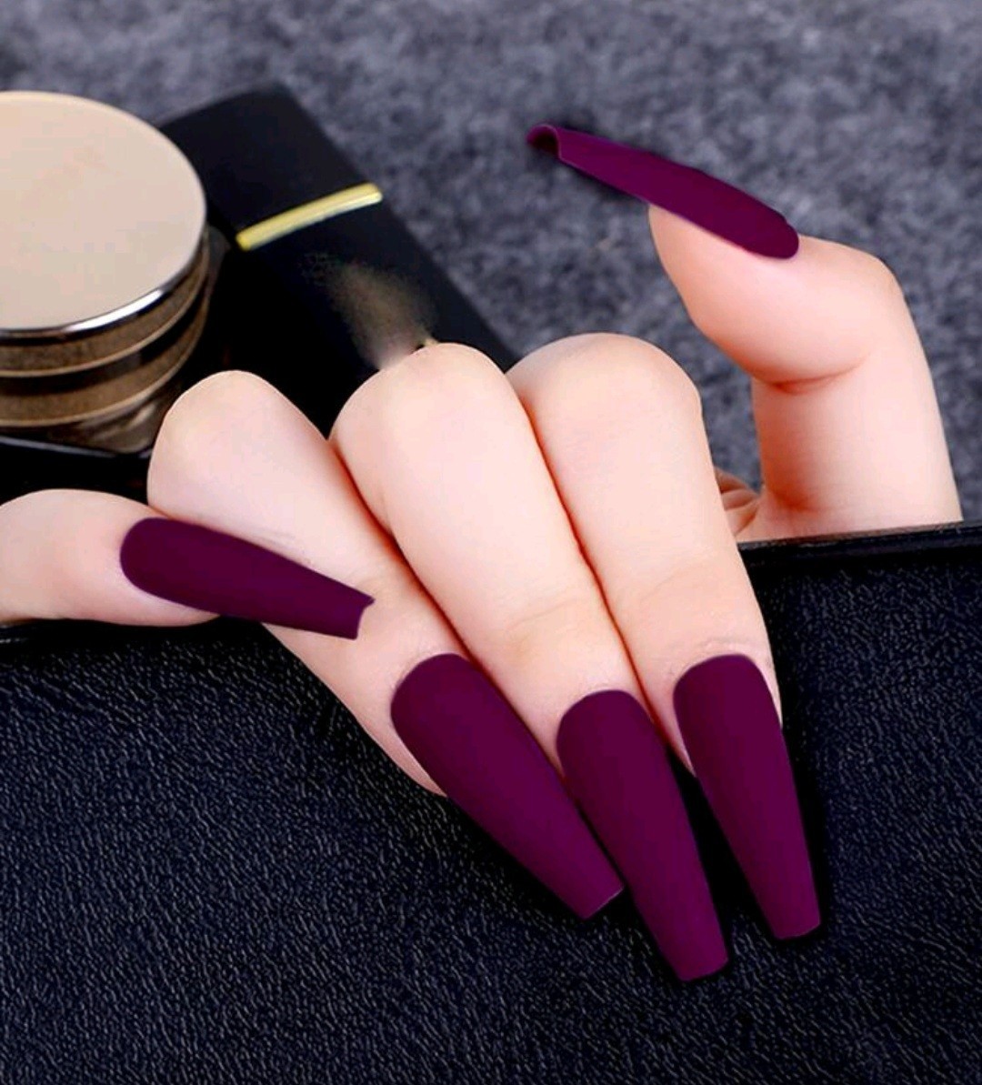 Press-On Nails Dark Berry/Purple Extra Long Diva Length Coffin Shaped