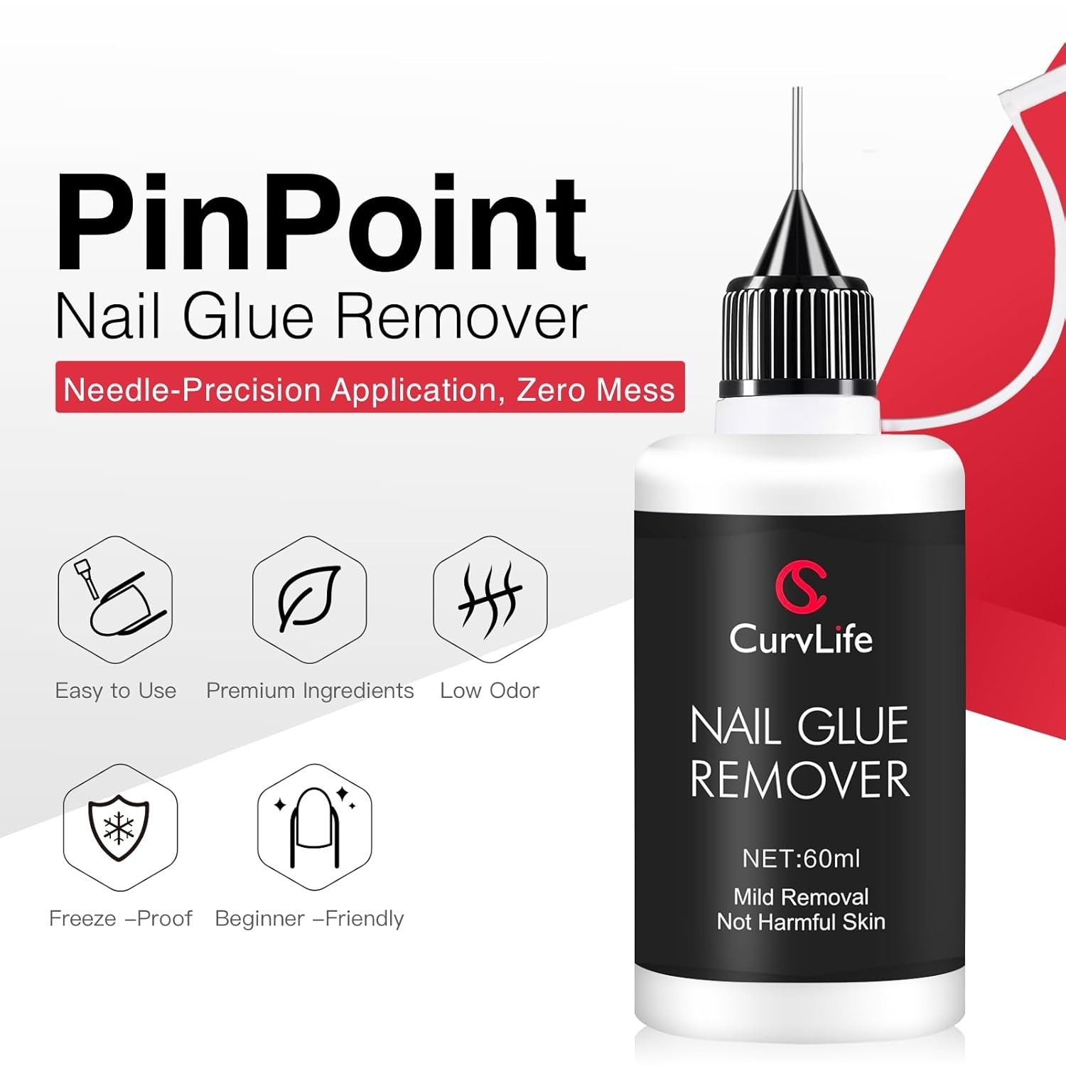 Curvlife Pinpoint Nail Glue Remover for Press on, 60ml 2 Fl Oz (Pack of 1)