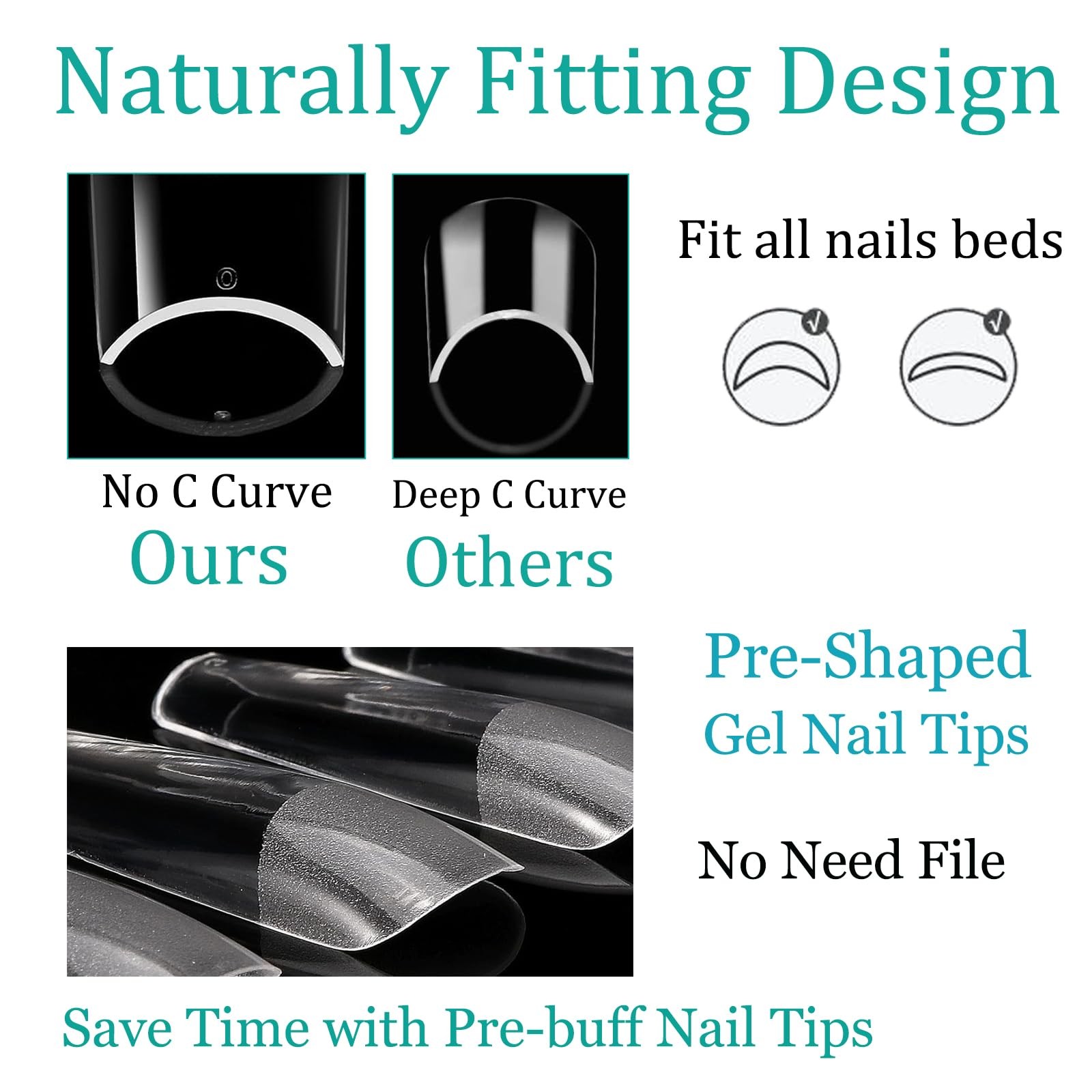 Soft Gel False Nail Tips 3 Styles Kit – Medium Almond, Square and Ballerina, …