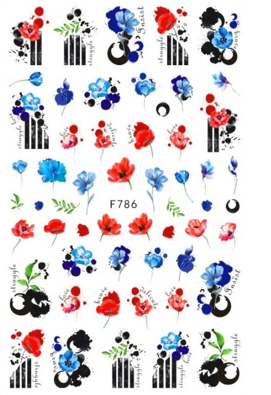 3D Nail Art Stickers Decals Autumn Poppy Day Flowers Floral Fern Leaf F786 NS41