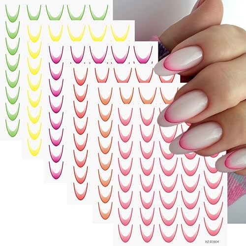 18 Sheets Gradient Color French Tip Line Nail Art Stickers 3D Colorful Style12