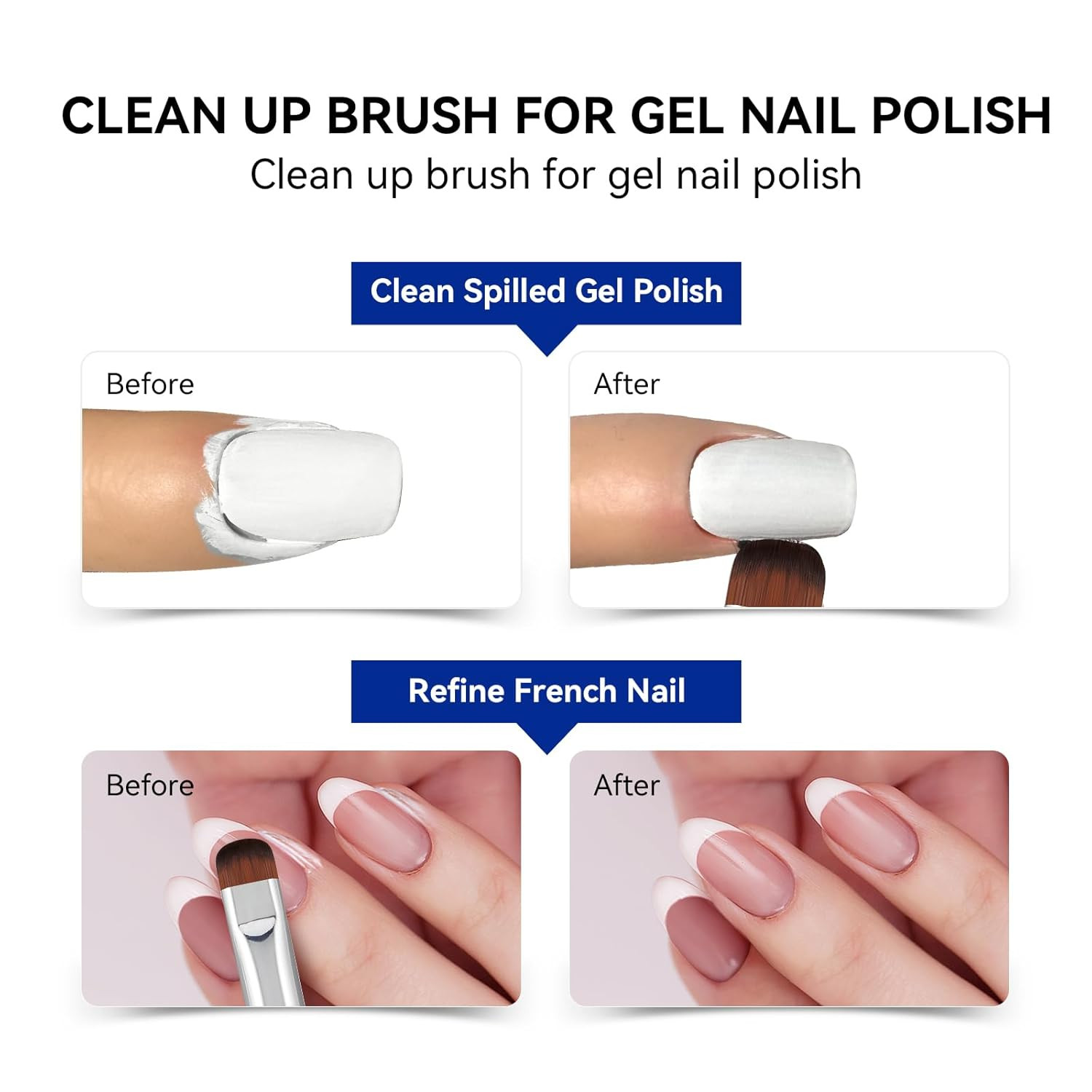 ‌French Brush for Nails & Clean up Brush for Gel Nail Polish | Dual-Use Wooden H